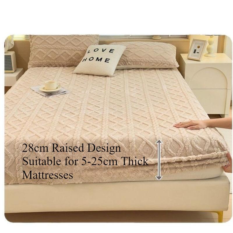 Plush Embossed Bedding with Mattress Protector, Simple Pattern Fitted Sheet, Single/Queen/King Mattress Cover Sábanas Para Cama