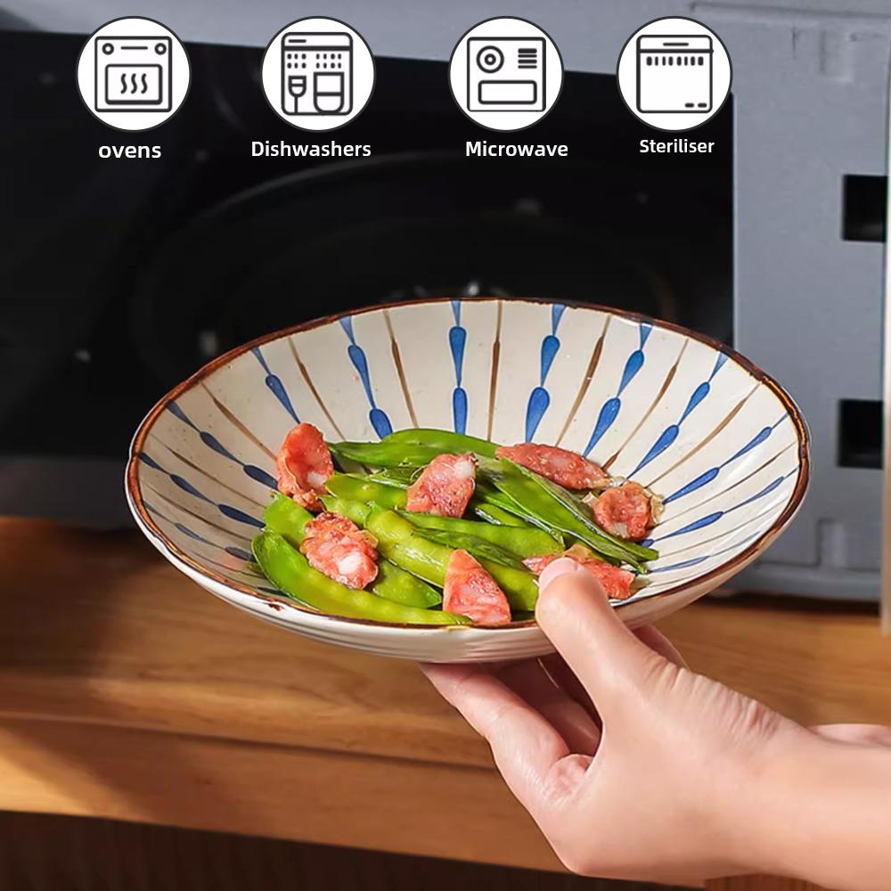 2PCS Ceramic Dinner Plates Japanese Retro Deep Round Plate Dinner Plates Pasta Plate Kitchen Tableware Microwave Oven Bakeware