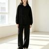 Women's Heavyweight Autumn/Winter Drop Shoulder Hoodie & Flat Hem Sweatpants Set - Trendy Loose Pullover Fashion.