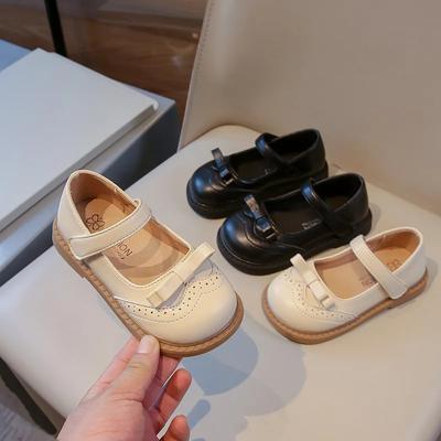 Girls' Flat Shoes British Style Children's Leather Shoes Breathable Kids Fashion Causal Black School Shoes Solid Color Versatile