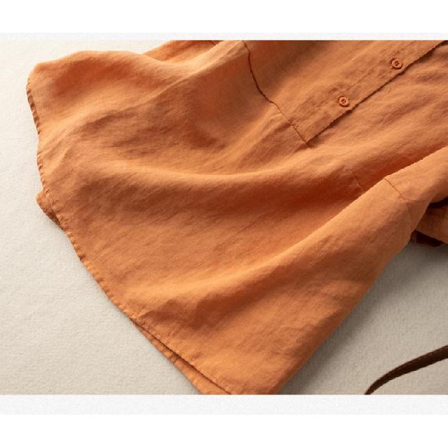 Solid Color Short-Sleeve Pullover Linen Shirt for Women, Vintage Hong Kong Style Cotton-Linen Blouse, 2026 Spring/Summer New Arrival
