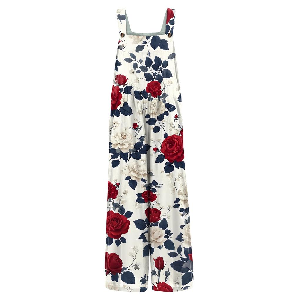 Women's Casual Jumpsuit Sleeveless Fashion Floral Print Jumpsuit