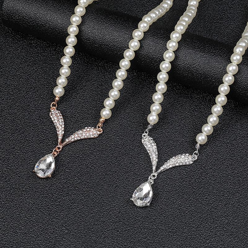 Personalized Pearl Necklace Earrings Set Women'S Temperament Alloy Electroplated Bridal Dress Accessories