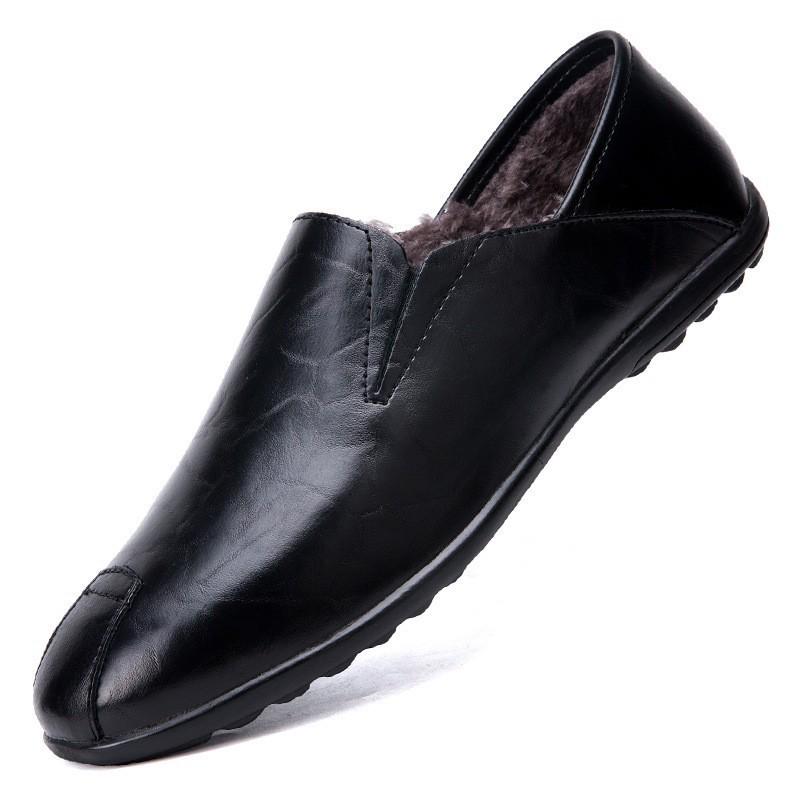 Men's Black Leather Slip-On Shoes – Breathable, Comfortable, Formal Business & Driving Shoes
