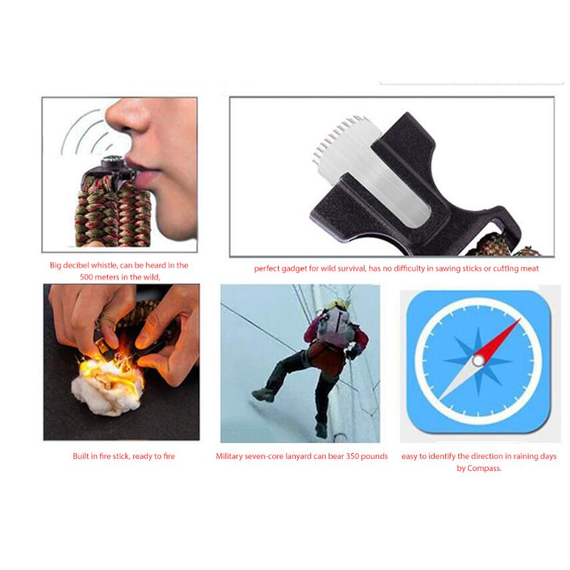 5-in-1 Multi-function Outdoor Seven-core Umbrella Rope Lanyard Camping Adventure Bracelet