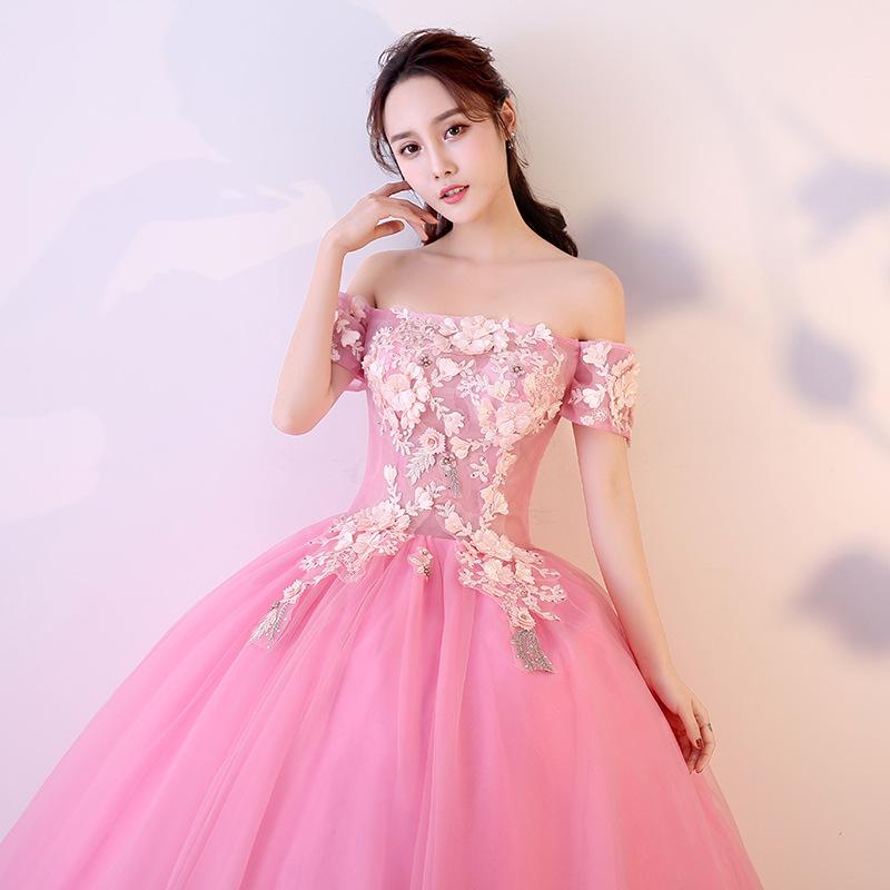 One-word shoulder colored yarn dress choir performance conductor costume student art exam dress banquet tutu dress evening dress
