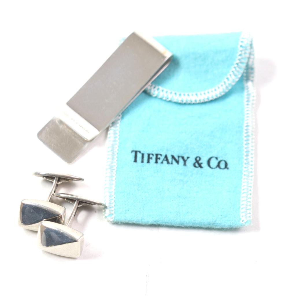 Great TIFFANY&Co. Cufflinks Men's Jewelry Engraved logo money clip Silver925 mens Used