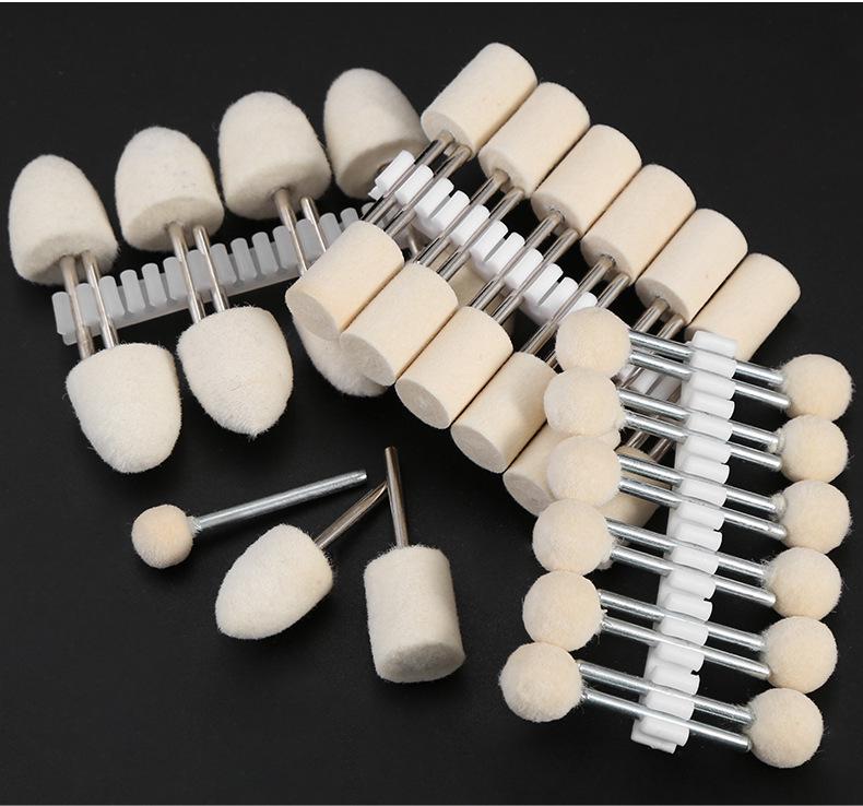 Wool Polishing Wheel with 3mm Shank, Metal Grinding Head for Mirror and Jadeite Polishing
