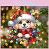Christmas Acrylic Flat Surface Pendant With Cute Puppy Checkered Design Scarf