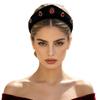 Vintage Velvet Red Rhinestone Wide Headband Crown Hair Accessory Halloween Gothic Bride Costume