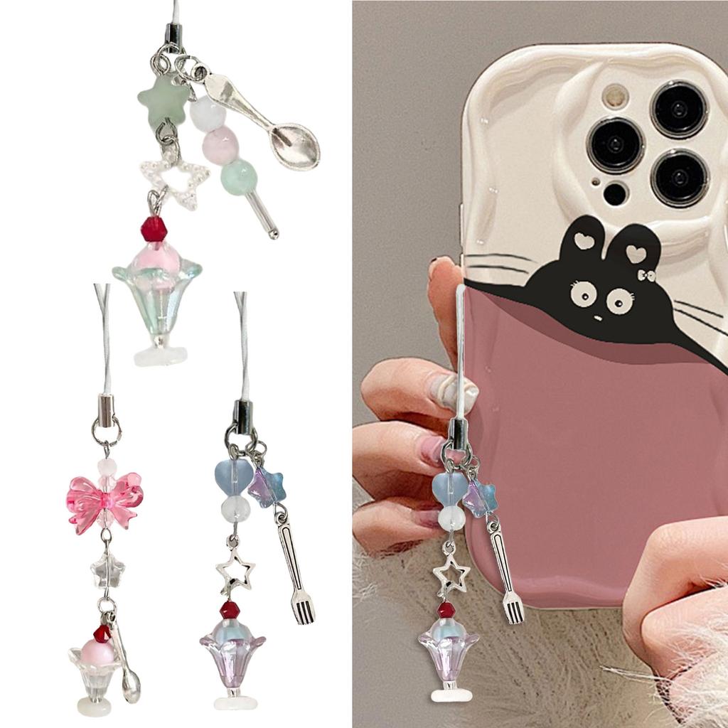 Ice Cream Theme Phone Lanyard Multifunctional Phone Strap Bag Pendant Resin Texture for Fashion Youthful Individuals
