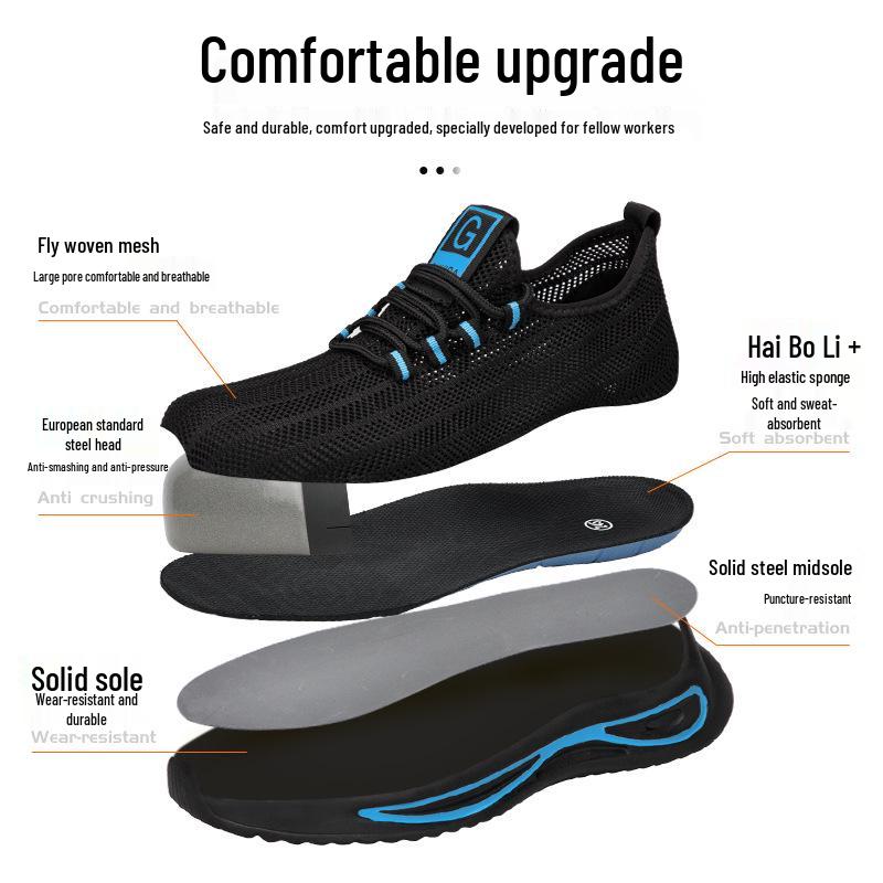 Men's Lightweight Steel Toe Safety Shoes - Summer Fashion, Odor-Resistant, Anti-Smash, Anti-Puncture, Wear-Resistant Work Footwear.