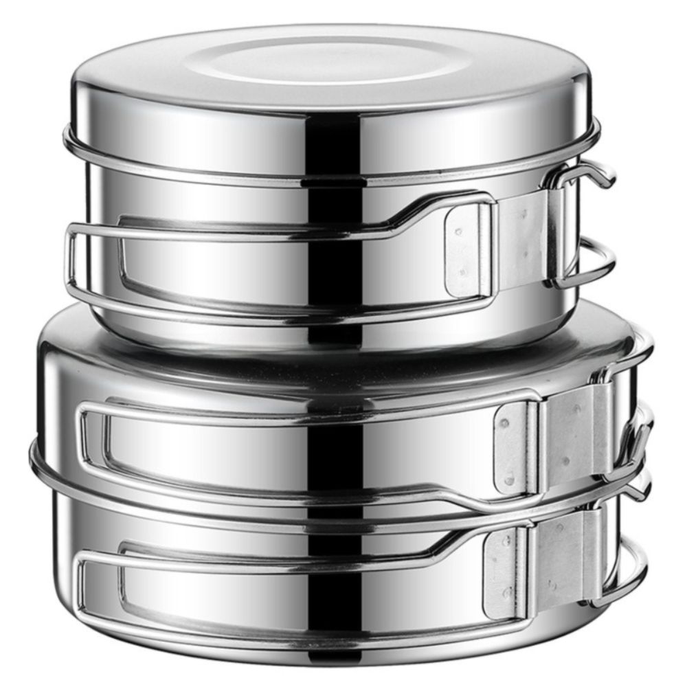 Uncoated Outdoor Frying Pan Set Stainless Steel Picnic Bowl Pot Set Backpacking