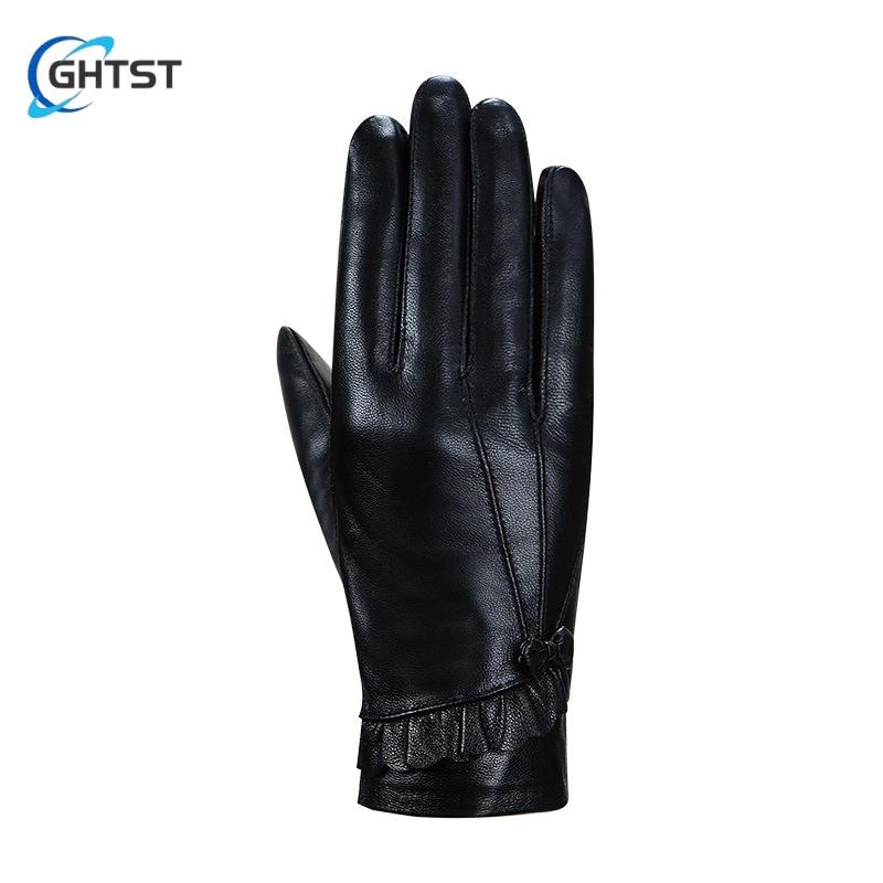 Mode Läderhandskar för kvinnor Höst och vinter plus fleece Förtjockade Varma kör- och åkhandskar pekskärm