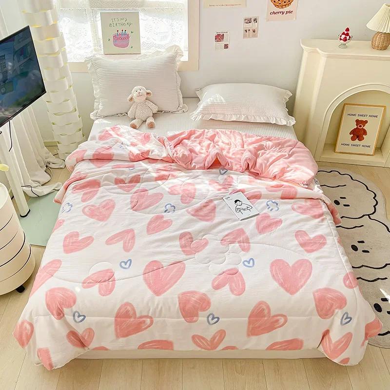 Orange Summer Quilts Washable Lace Kids Adult Single Double Queen Size Bed Thin Comforter Cute Cartoon Blanket for Girft
