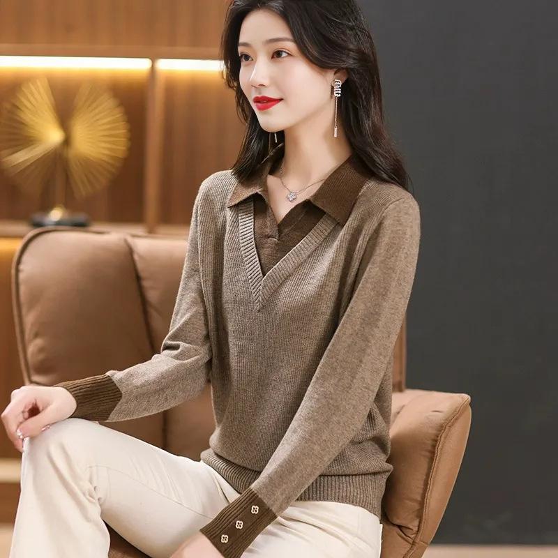 Lapel bottoming shirt new inner sweater women's knitted short top fake two bottoming shirt autumn and winter