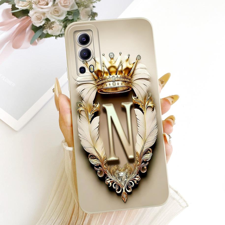 For Vivo Y72 5G Case V2041 Luxury Initial Letters Crown Soft Silicone Funda Phone Back Cover For Vivo Y52 5G V2053 IQOO Z3 Coque