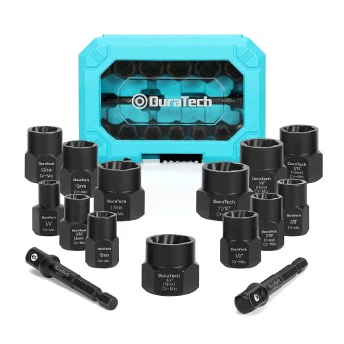 

DURATECH 15-Piece Nut Extractor Socket Set, Includes Nut Twister, Broken Bolt Extractor, Nut Remover, Stripped Bolt, and Nut Extractor Socket for Moto