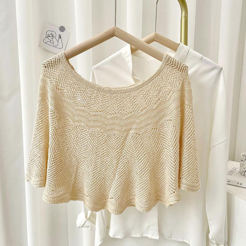 Summer Pullover Scarf Solid Color Knitted Cotton Shawls Korean Simple Hollow Design Fashion Versatile Sunscreen Scarves