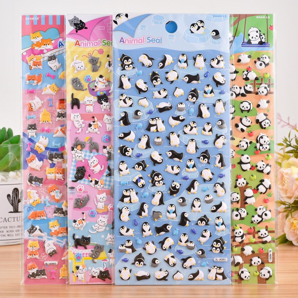 Self Adhesive 3D Mini Animal Stickers Set Kawaii Cat Panda Penguin Dog for Children Reward Craft Sticker Album Decor