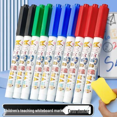 Buntes Kinder-Whiteboard-Marker-Set mit integrierten Radiergummis - Ideal für den Unterricht im Klassenzimmer, abwischbar und einfach zu bedienen.