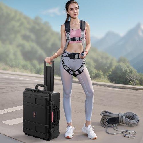 VEVOR 2.5 Cu.ft Weatherproof Hard Case, Waterproof Hard Case with Rolling Wheels and Retractable Pull Handle
