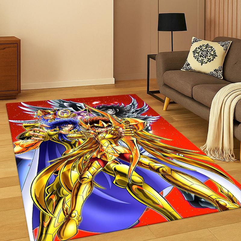 Cartoon Saint Seiya Anime Carpet Rug for Bedroom Living Room Sofa Playroom Doormat Home Decor,Kid Game Area Rug Non-slip Gift