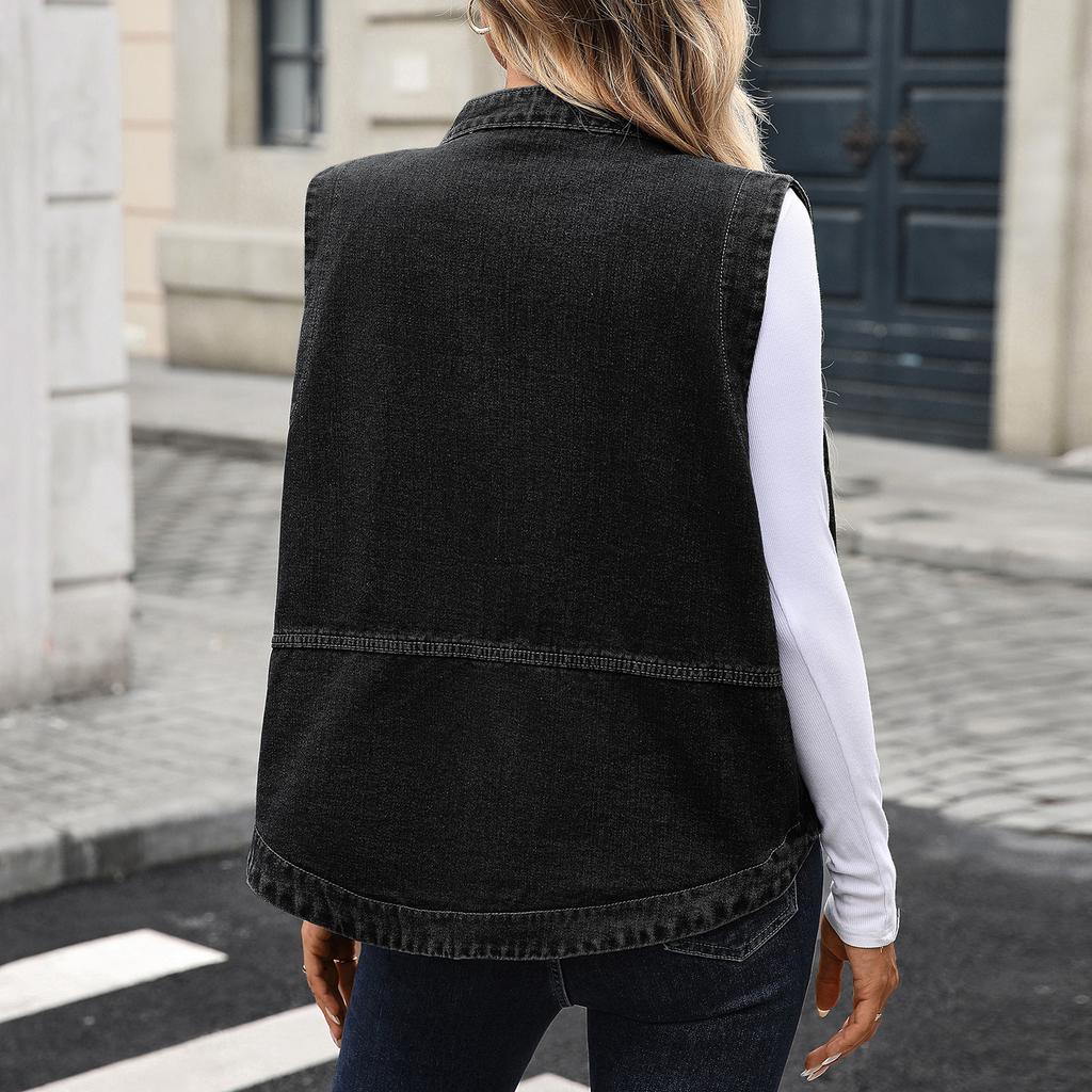 Women's Fashion Casual Solid Color Denim Jacket Short Top
