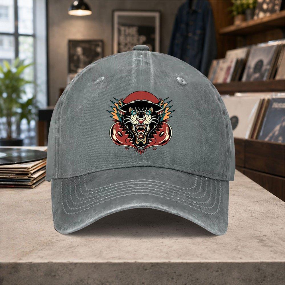 American Retro Black Panther Washed Baseball Cap Unisex Adjustable Vintage Casual Hat for Unisex Women Outdoor Daily Wear