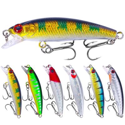 6PCS /LOT Fishing Lures Minnow Popper Hard Bait Lures with Treble Hook Lifelike 3D Fishing Eyes Swimbait Crankbait Deep/Shallow 5.5CM-2.5G