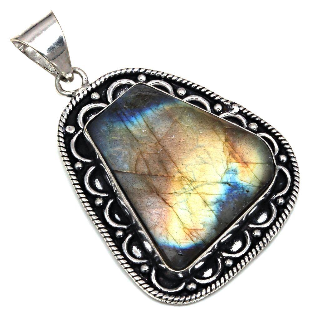 

Подвеска с блестящим лабрадоритом, серебряное украшение ручной работы, 2 дюйма