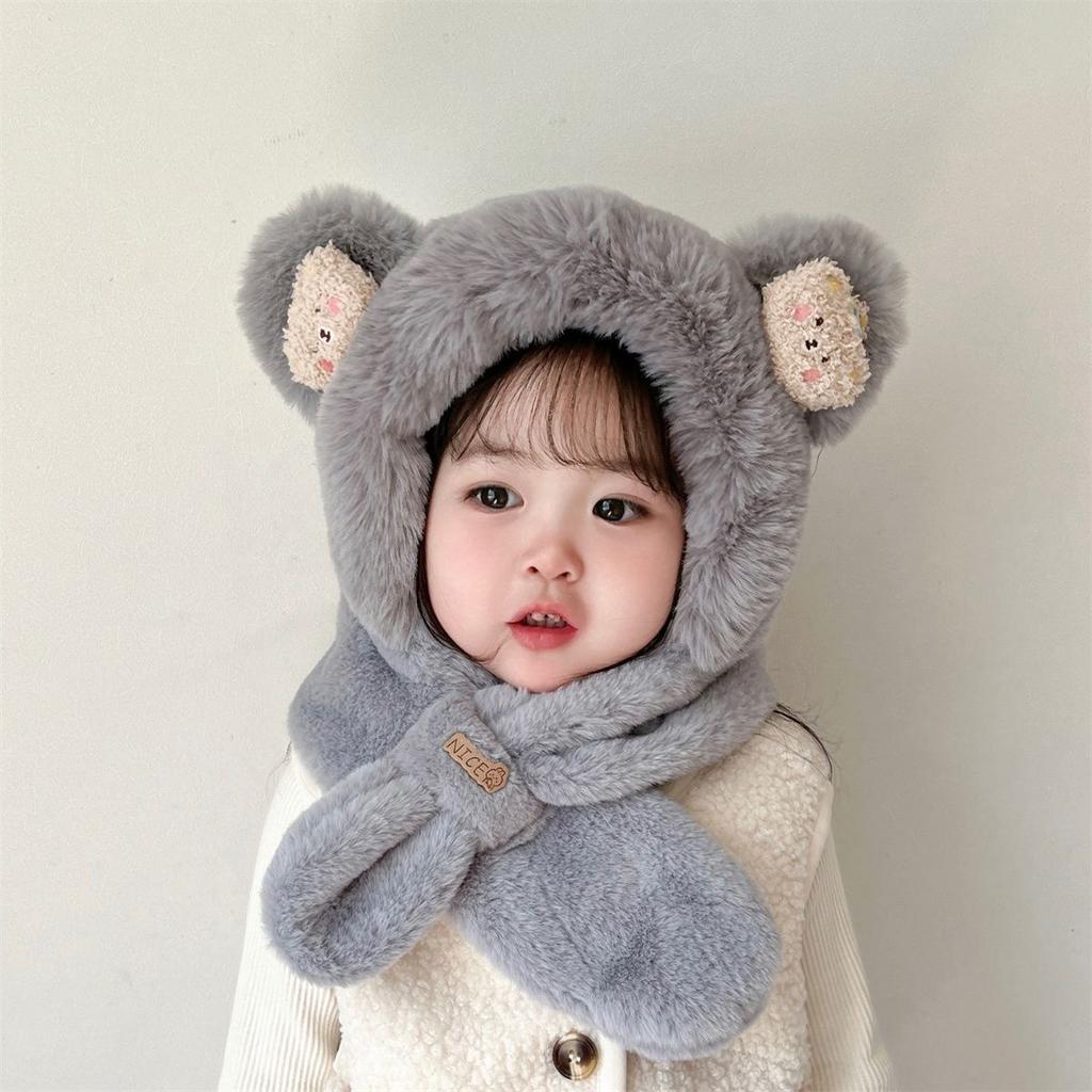 Children'S Winter Hat, Scarf, Integrated Hat, Two-Piece Set, Warm Baby Windproof Ear Protection, Thickened Two-Piece Set For Boys And Girls