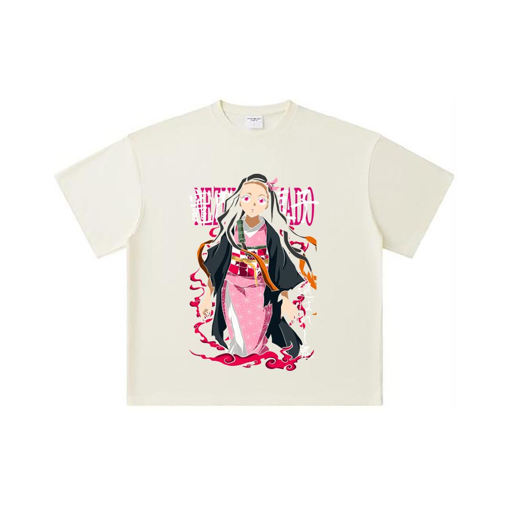 260 GSM Double Yarn 32 Count 100% Cotton Demon Slayer V57 Nezuko Print Unisex Heavy Cotton T Shirt