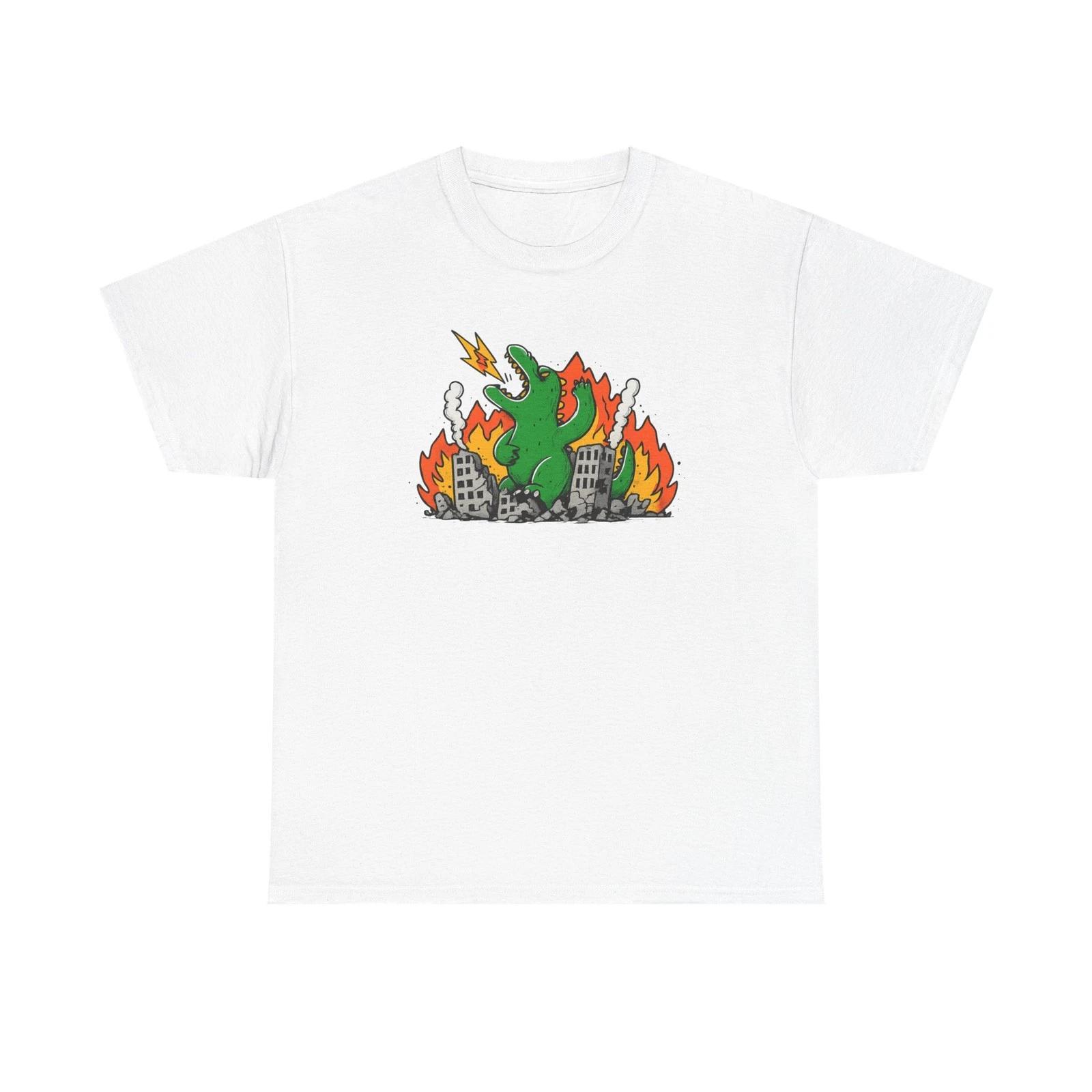 Funny Godzilla Dinosaur T Shirt Design Cartoon Monster Kaiju Graphic Tee 4XL