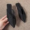 Fashion 2025 Hollow Mesh Flat Shoes Fashion Pointed Toe Half-pack Slippers New Summer Comfortable Square Heel Women's Shoes Large Size