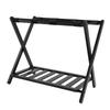 Luggage Rack Black Folding Double Layers Wooden Ultra Wide Strong Load Bearing Suitcase Stand for