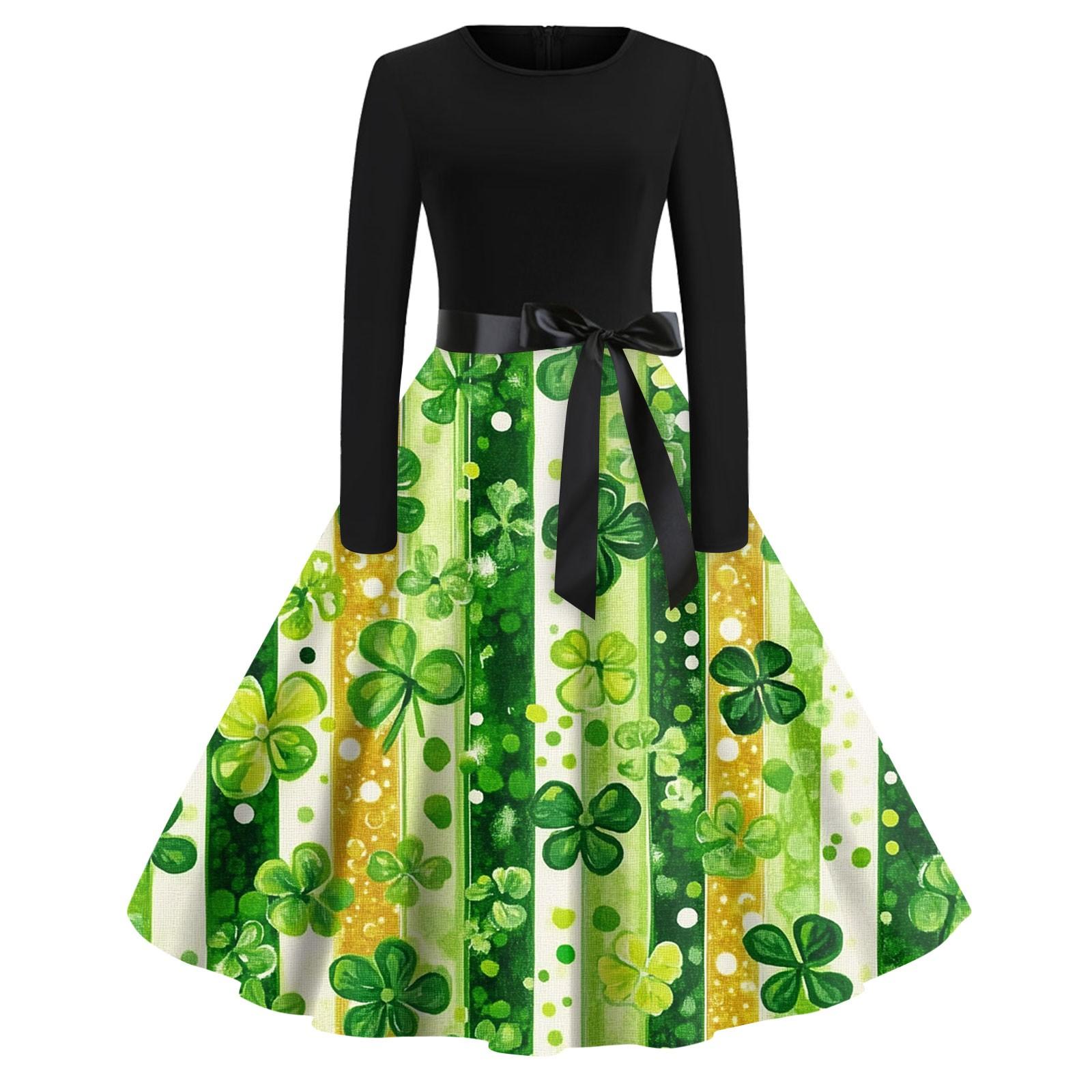 

Женские платья модные с круглым вырезом повседневные тонкие St. Платья с длинными рукавами и принтом ко Дню Святого Патрика XL