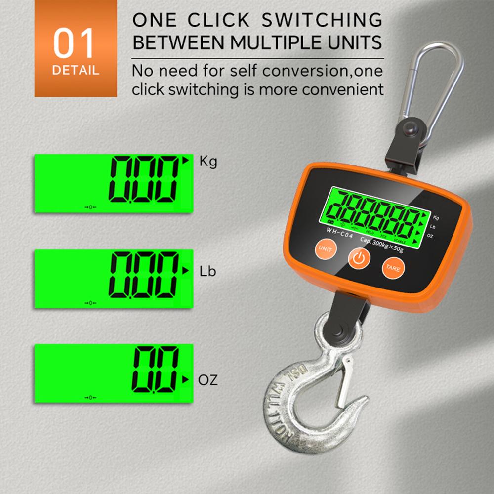 LCD Digital Crane Scale Heavy Duty Weight Hook-Hanging Scale Weighing Tool Industrial Electronic Scale 300kg/500kg Optional