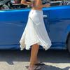 Elegant Asymmetrical Pleated Midi Skirt for Women - Solid Color High Waist A-Line Irregular Hem Skirt