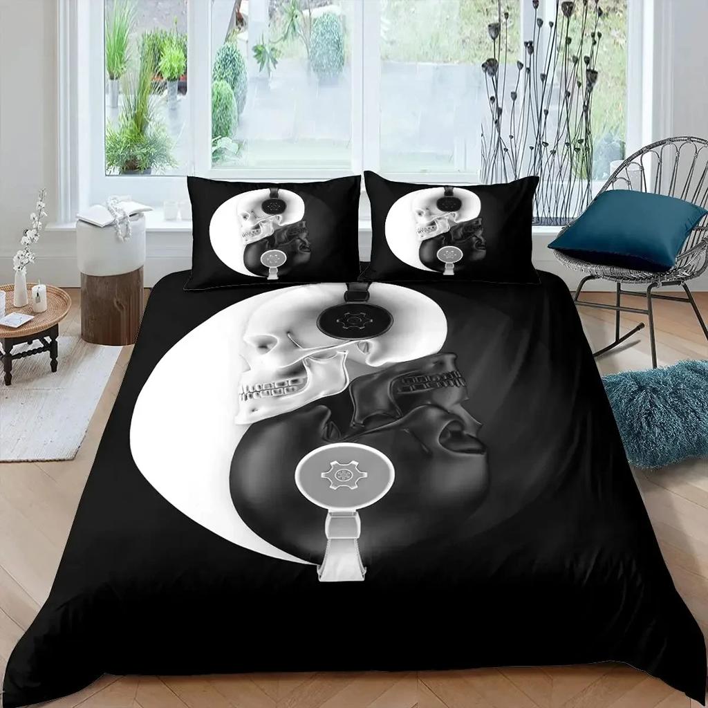 Yin Yang Duvet Cover Set Tiger and Dragon Comforter Cover Set Traditional Gossip Pattern Yin Yang Theme Bedding with Pillowcase