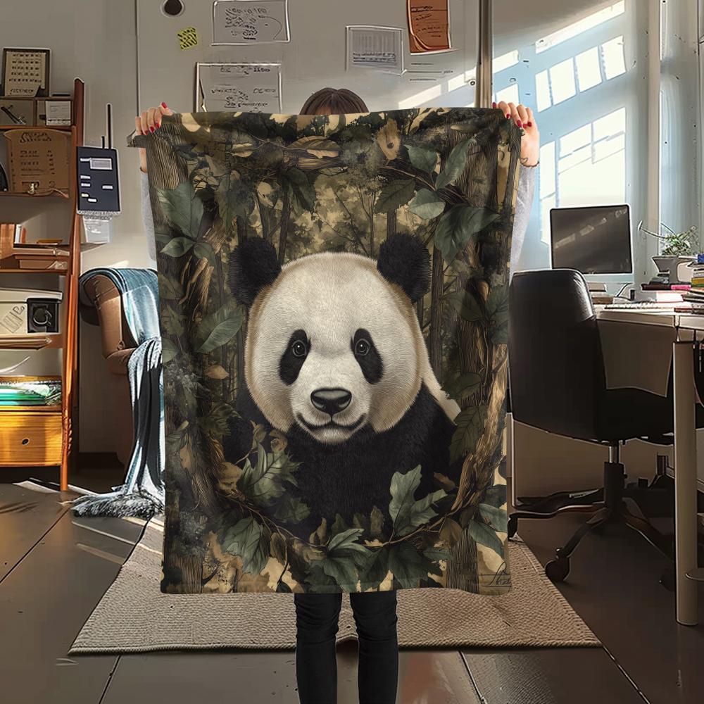 Panda and Grass pattern Flannel Blanket, High quality Comfortable for All Seasons, Home Decor, Warmth and Comfort, Perfect for Gifts.