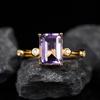 Color Treasure Jewelry S925 Sterling Silber Natürlicher Amethyst Citrin Ring Damen Quadratischer Zuckerwürfel Personalisierter Einfacher Offener Ring