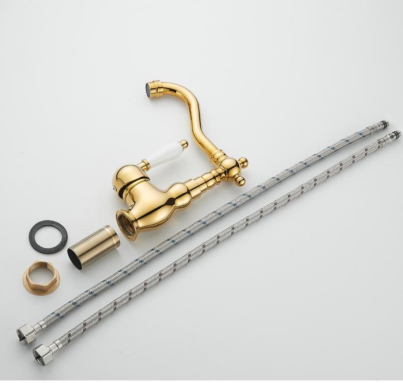 European Style Gold Basin Faucet Chrome Hot and Cold Mixers Antique Wash Basin Faucet Taps The Basin 360 Rotating Faucet