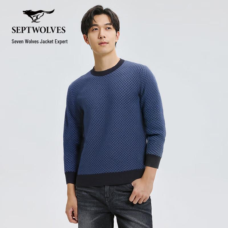 

SEPTWOLVES Men s Two-Tone Diamond Pattern Round Neck Thick Wool Blend Sweater XL