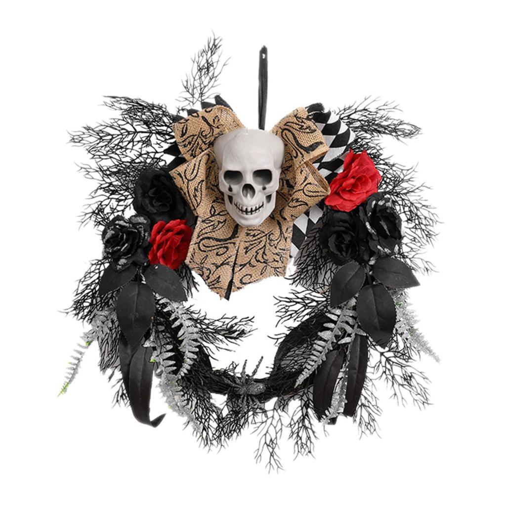 Halloween Skull Door Wreath Gothic Garland Creepy Decor Artificial Hanging Ornament for Porch