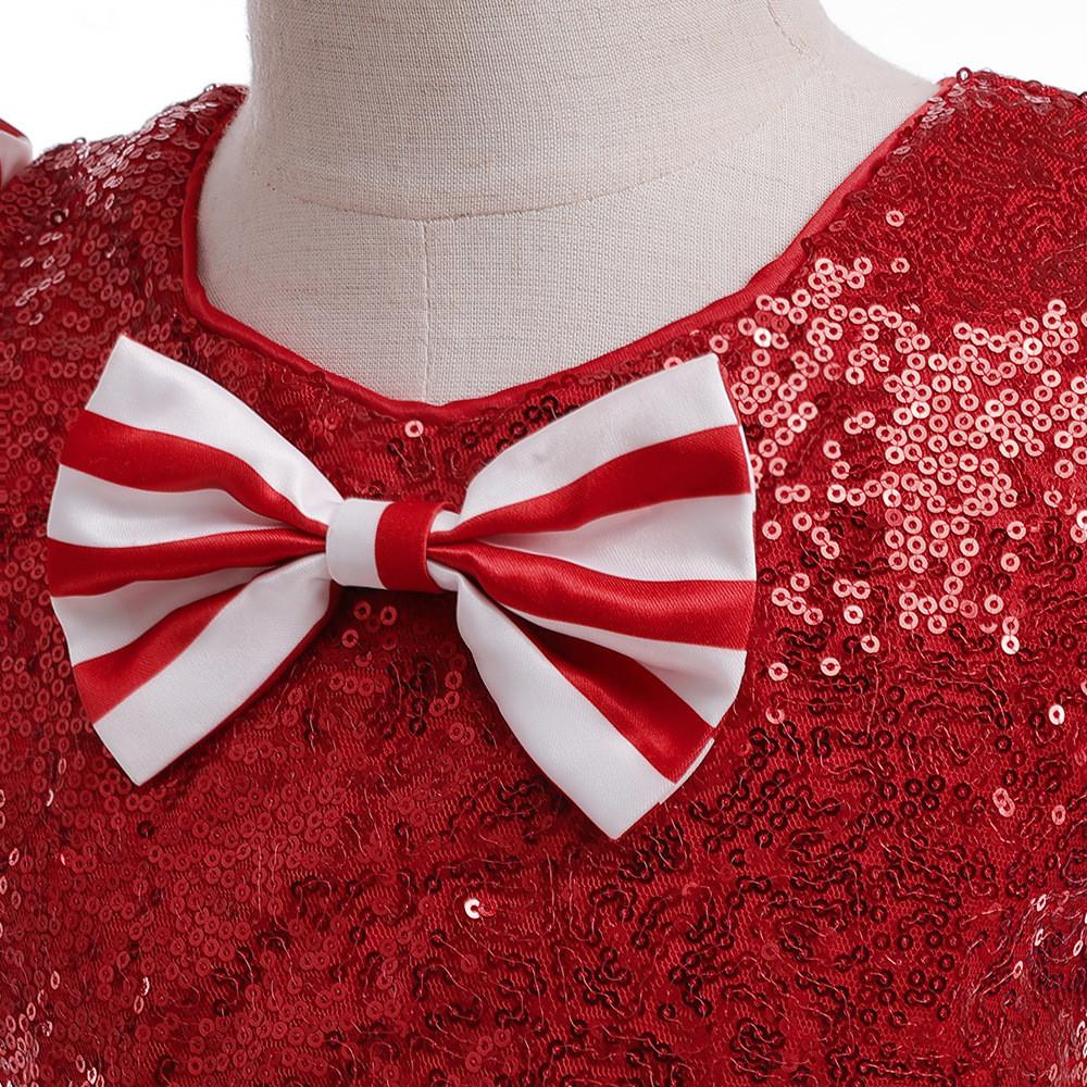 Kids Girls Santa Claus Xmas Elf Bow Sequins Princess Dress Children Christmas New Year Cosplay Costumes Kindergarten Performance Role Play Outfit