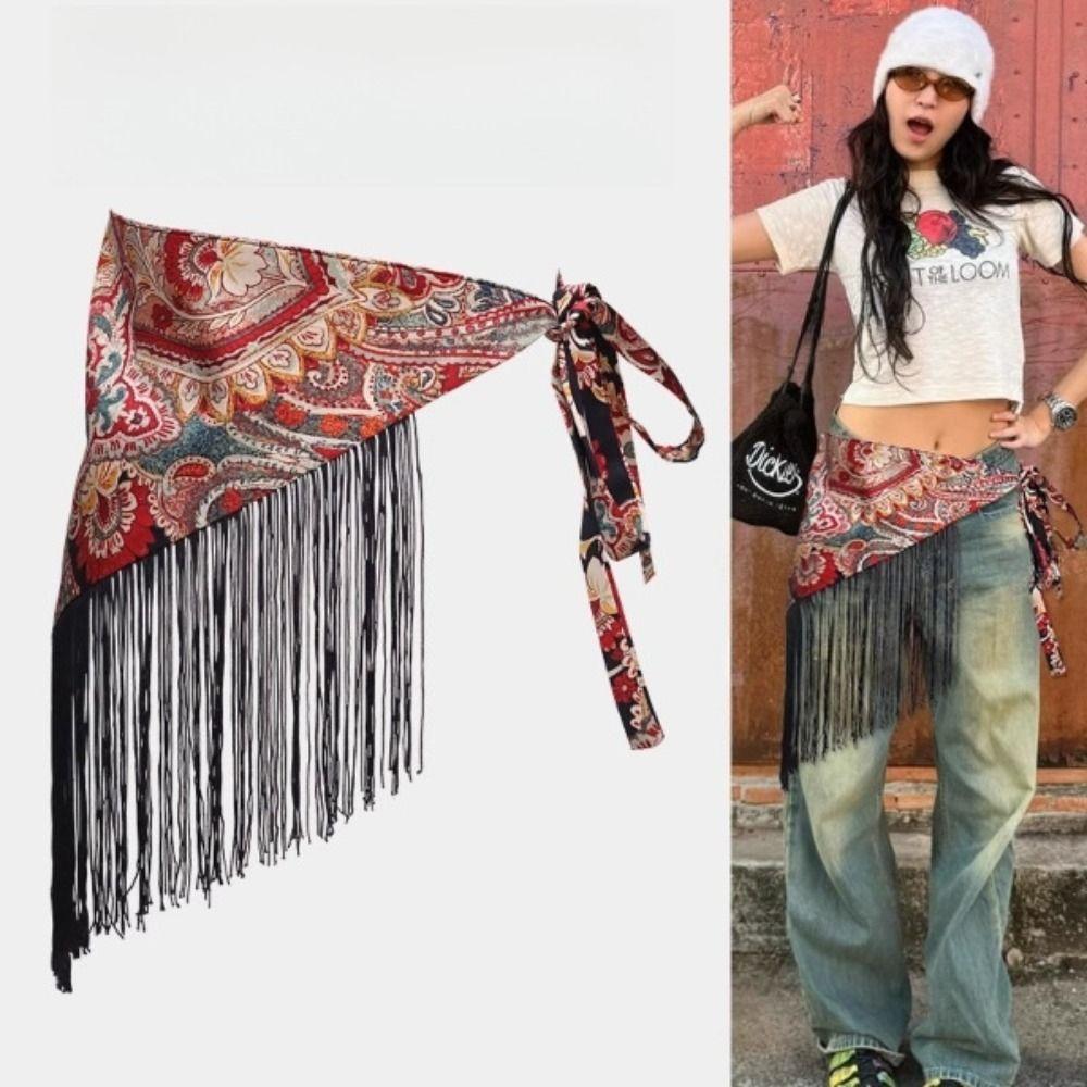Chinese Style Triangular Waist Belt Printing Mini Apron Fashion Bohemia Wide Waistband Streetwear