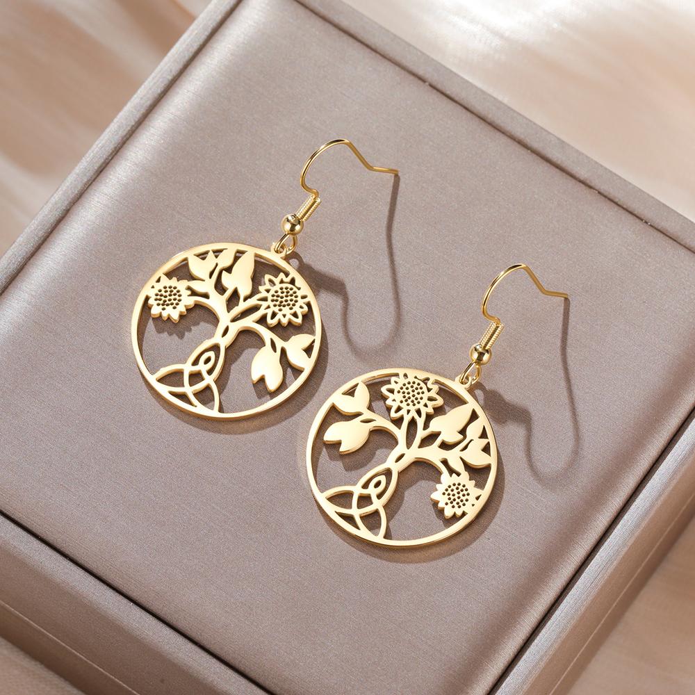 Dawapara Celtics Motherhood Knot Sunflower Women Earrings Triquetra Irish Knot Protection Amulet Stainless Steel Jewelry