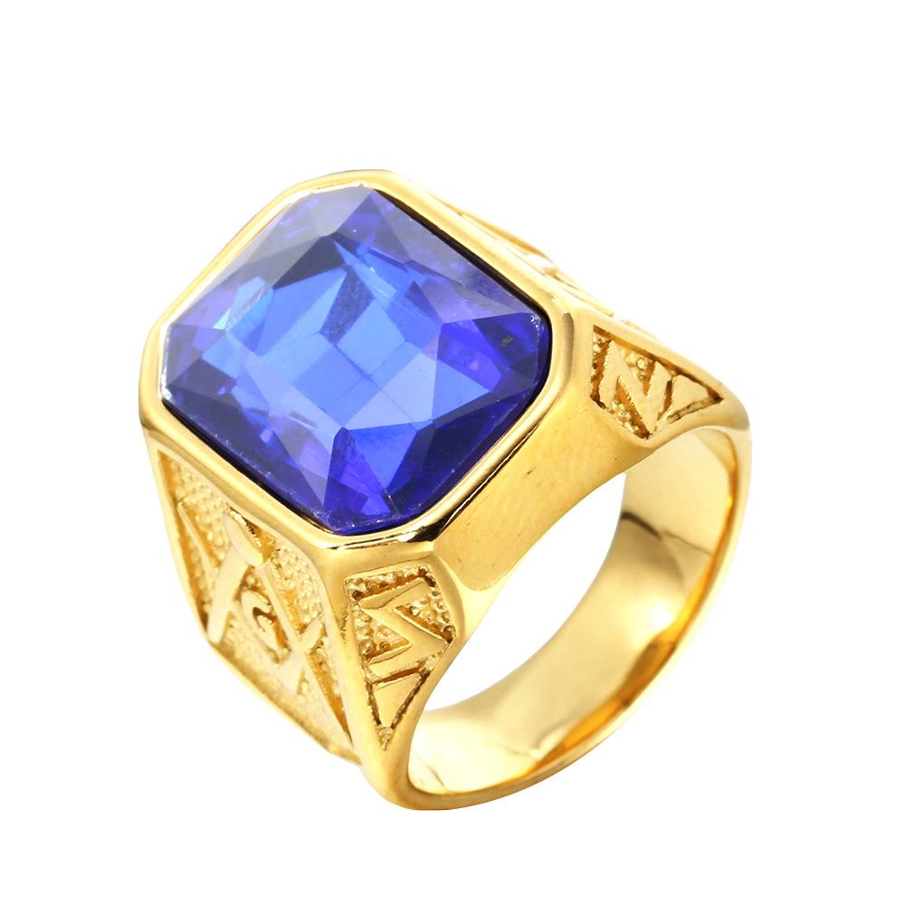 Trendy Gold Plated Titanium Ring with Colorful Gems Punk Style Stainless Steel Jewelry