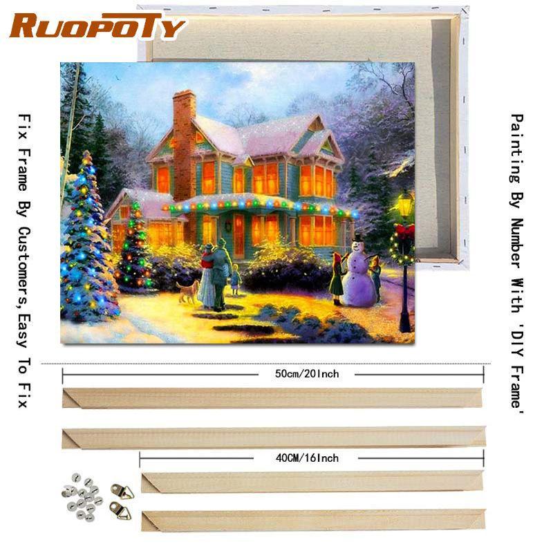 RUOPOTY Painting By Numbers Winter Landscape Hand Painted Art Gift DIY Picture By Number Christmas Kits Home Decoration